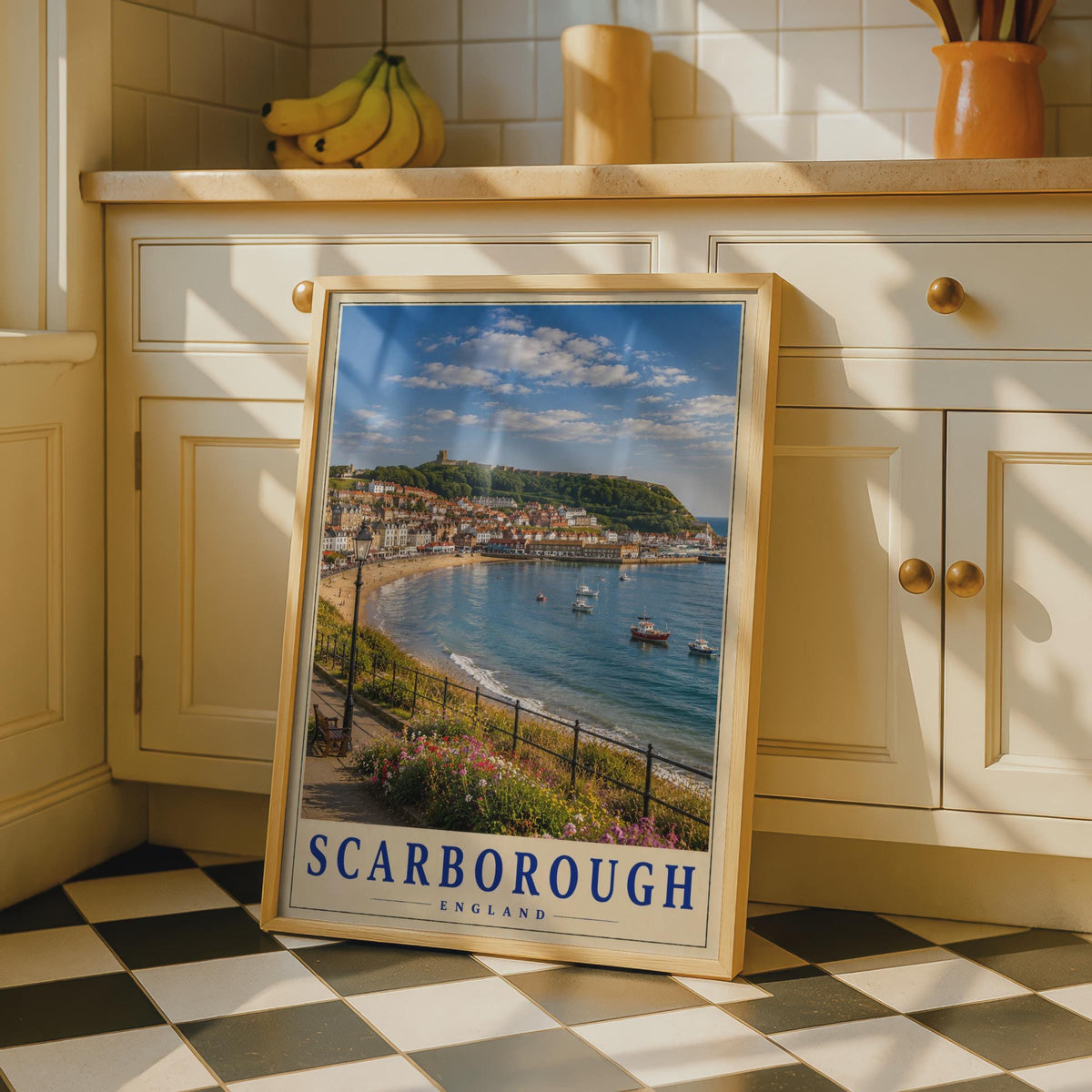 Scarborough England Travel Poster, Yorkshire Coast, Castle Bay Seaside Print (Physical)