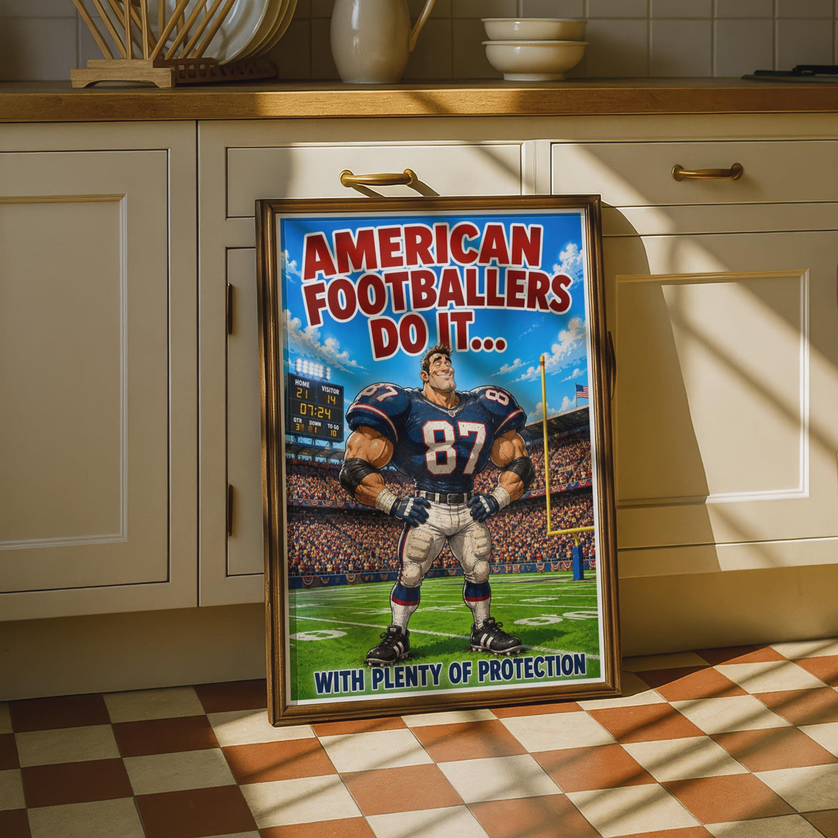American Football Funny Sports Poster, Humour  Wall Art, Comic Style Print