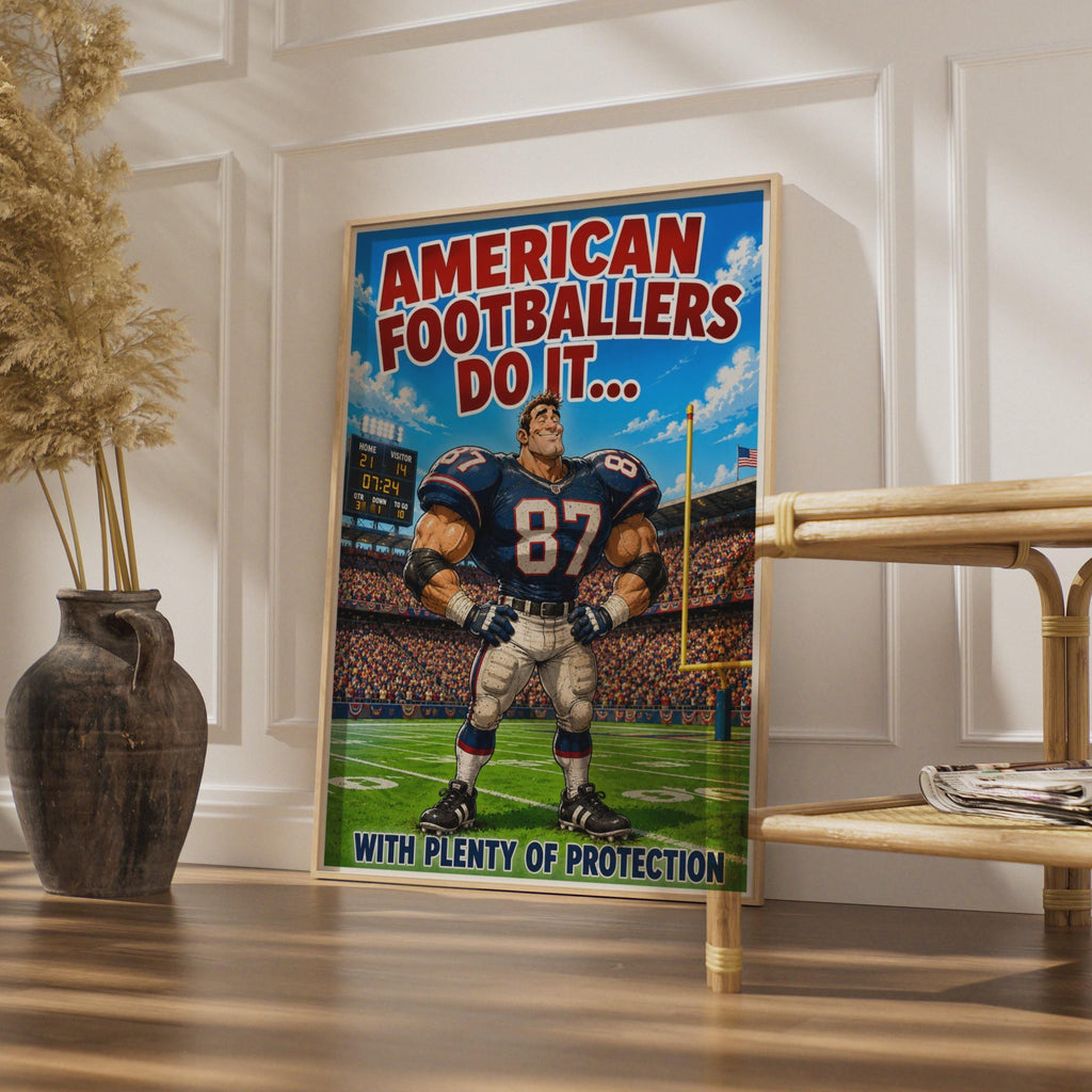 American Football Funny Sports Poster, Humour  Wall Art, Comic Style Print