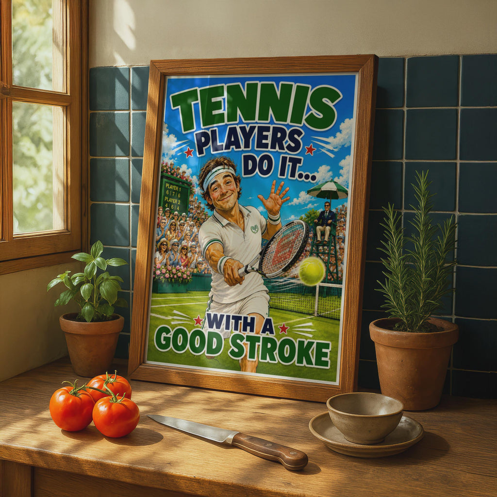 Tennis Players Do It With a Good Stroke, Funny Tennis Poster, Sport Humour Wall Art