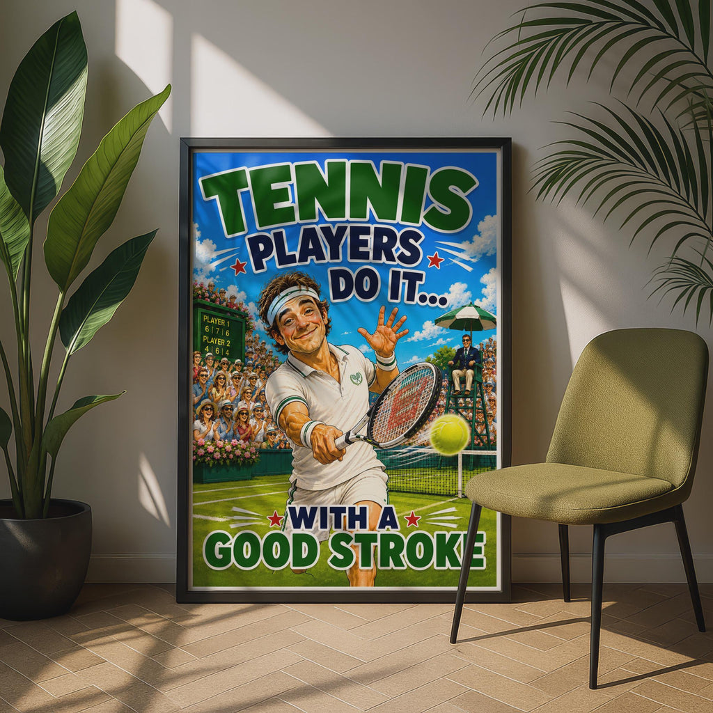 Tennis Players Do It With a Good Stroke, Funny Tennis Poster, Sport Humour Wall Art