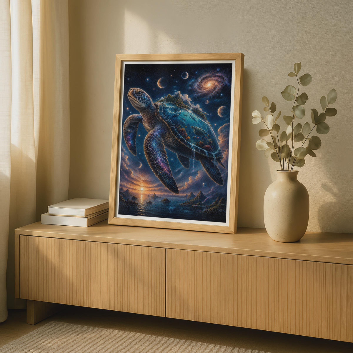 Cosmic Sea Turtle Poster, Galaxy Universe Fantasy Wall Art, Celestial Ocean Print