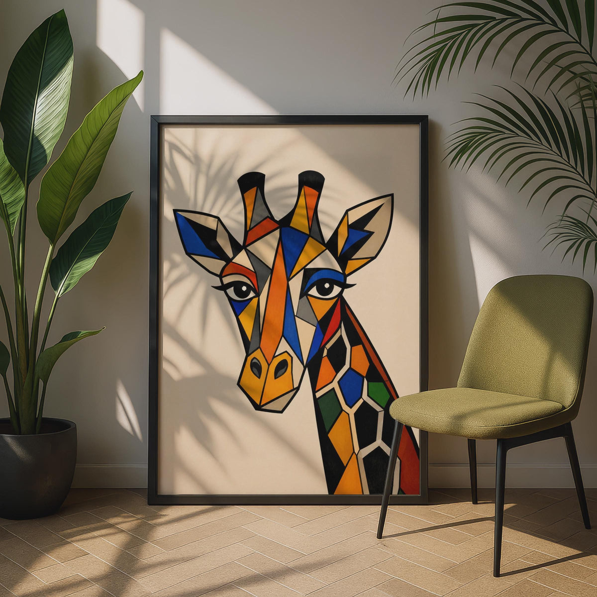 Geometric Giraffe Poster, Cubist Animal Wall Art, Bold Colourful Safari Print