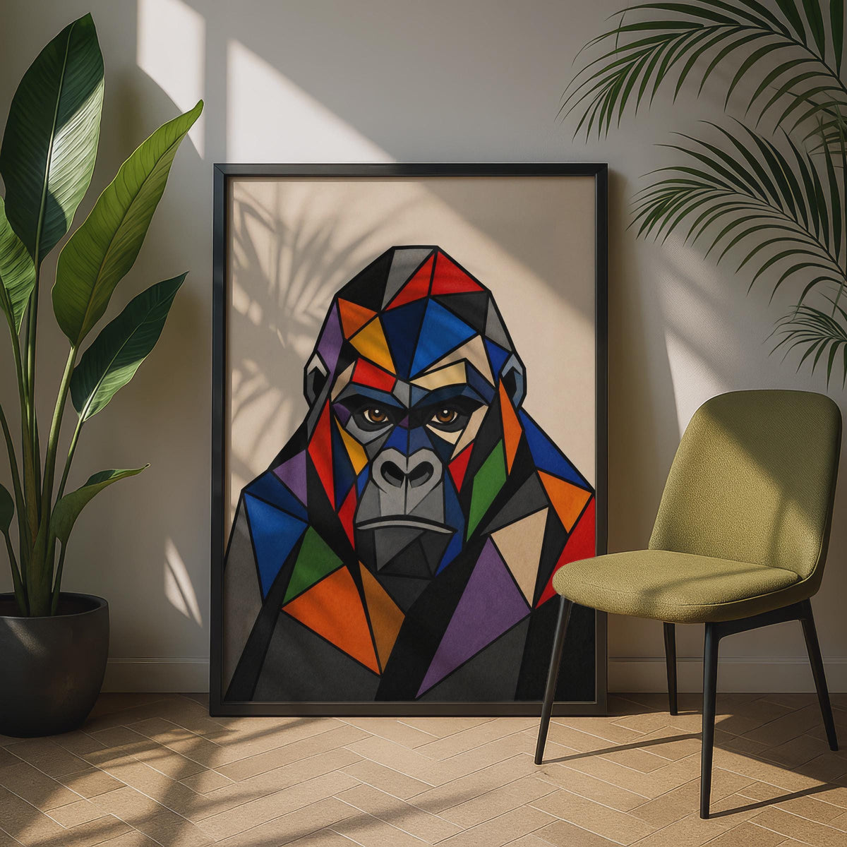 Geometric Gorilla Print, Colorful Low Poly Ape Wall Art, Modern Animal Decor