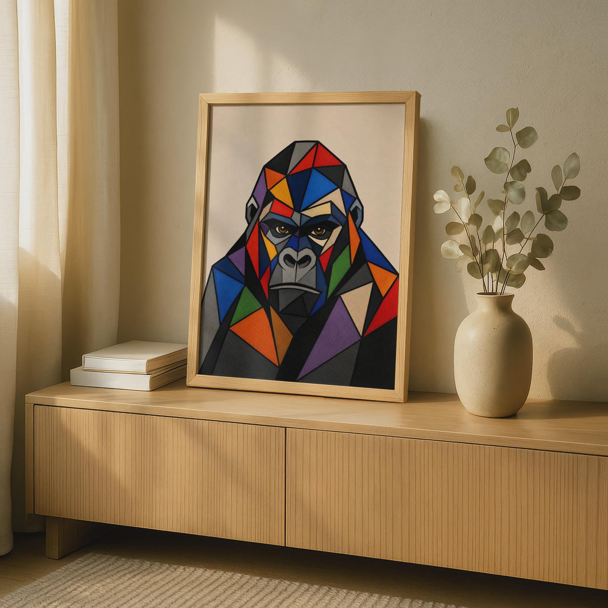 Geometric Gorilla Print, Colorful Low Poly Ape Wall Art, Modern Animal Decor