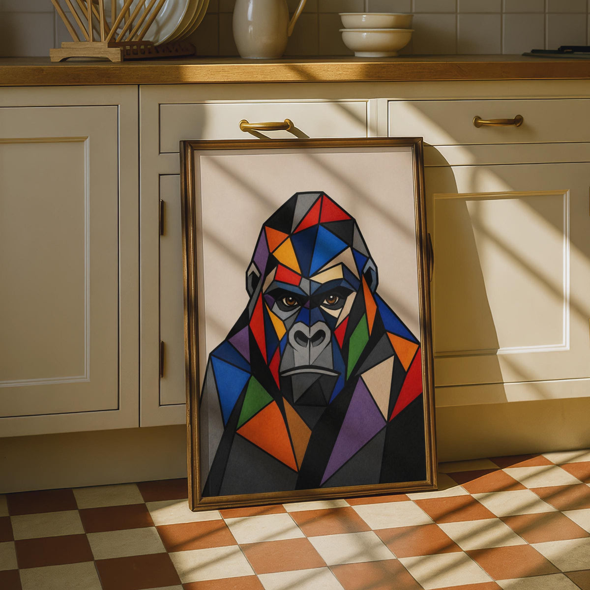 Geometric Gorilla Print, Colorful Low Poly Ape Wall Art, Modern Animal Decor