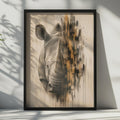Rhino Portrait Poster, Abstract Wildlife Wall Art, Safari Animal Print, Beige Gold Black Decor
