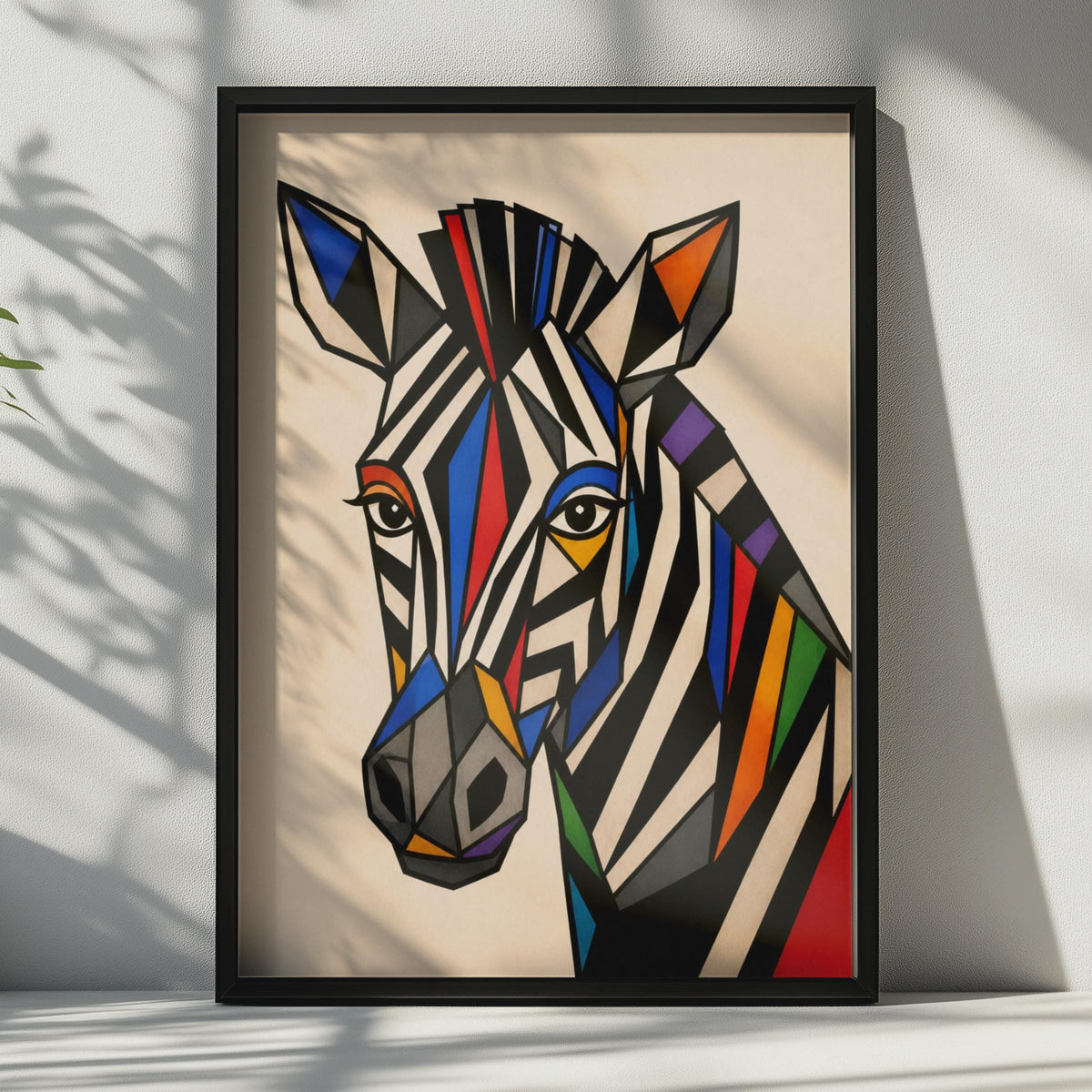 Geometric Zebra Poster, Colourful Abstract Animal Wall Art, Bold Cubist Wildlife Print