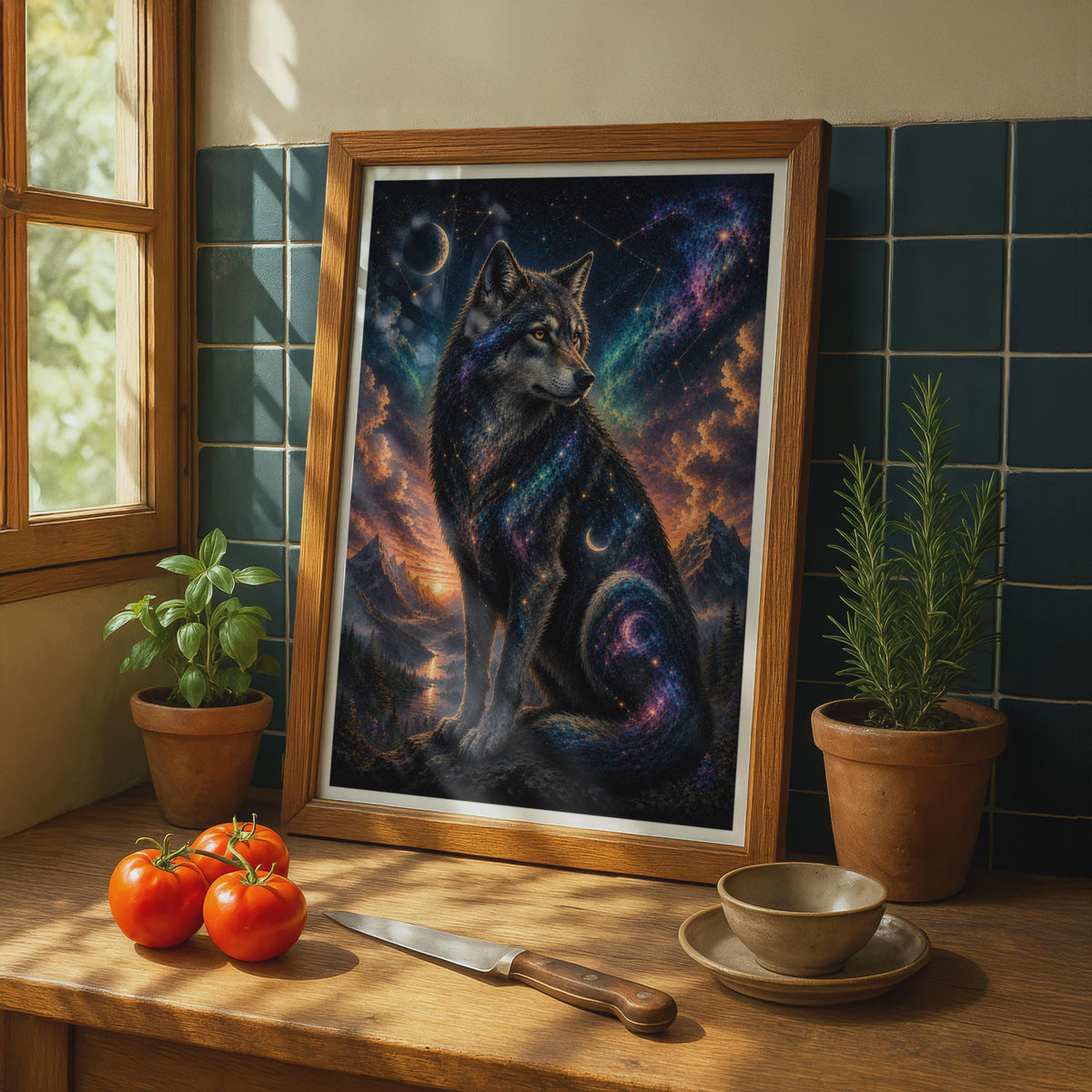 Cosmic Wolf Poster, Galaxy Night Sky Wolf Art, Celestial Animal Wall Decor, Dark Fantasy
