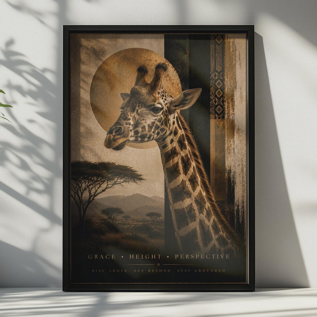 Giraffe Safari Poster, African Wildlife Wall Art, Gold Savanna, Motivational Animal Print