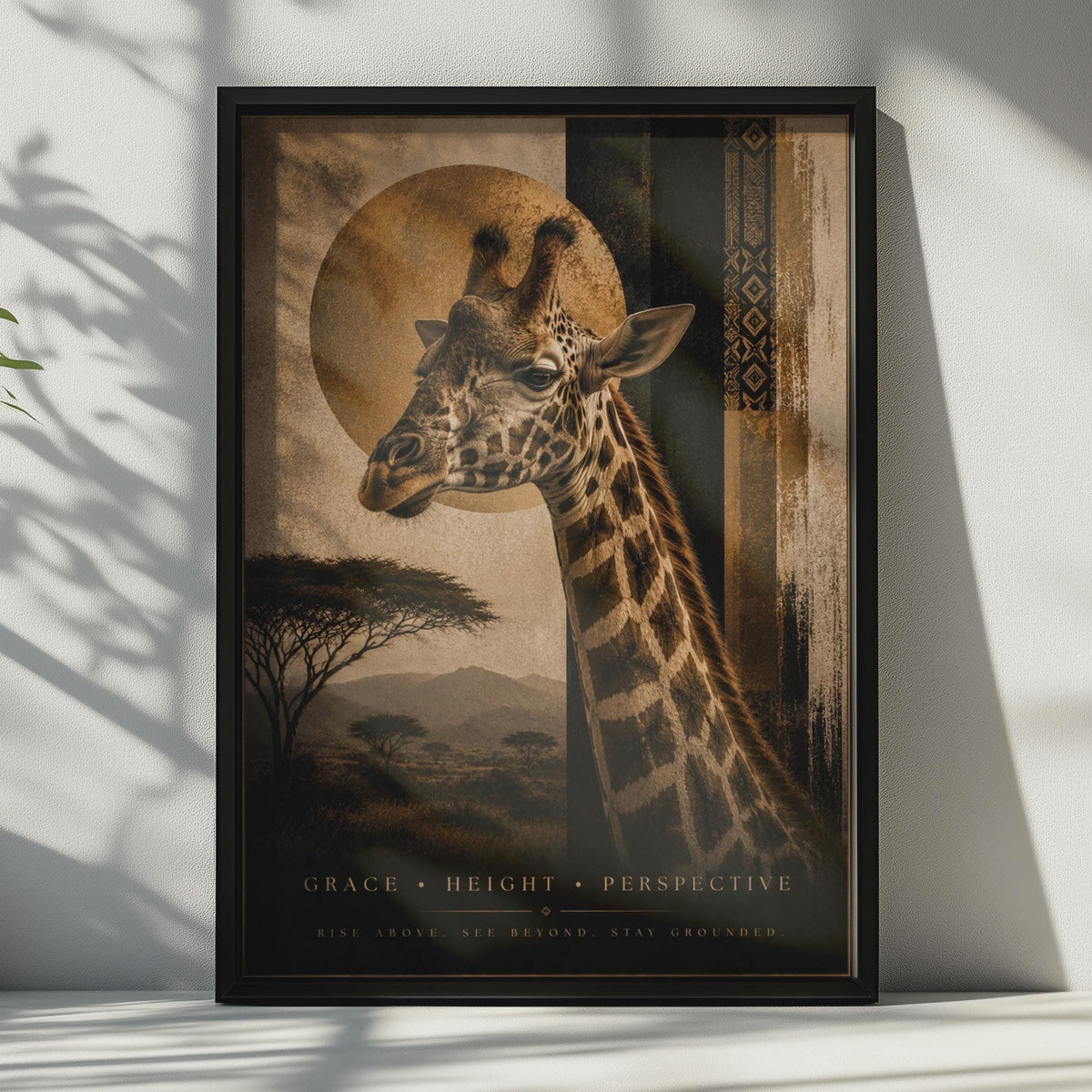 Giraffe Safari Poster, African Wildlife Wall Art, Gold Savanna, Motivational Animal Print