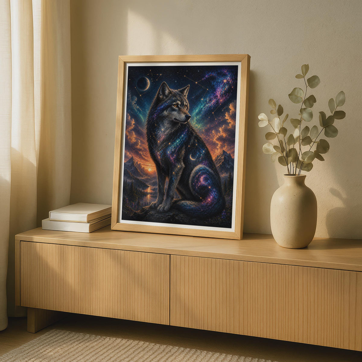 Cosmic Wolf Poster, Galaxy Night Sky Wolf Art, Celestial Animal Wall Decor, Dark Fantasy