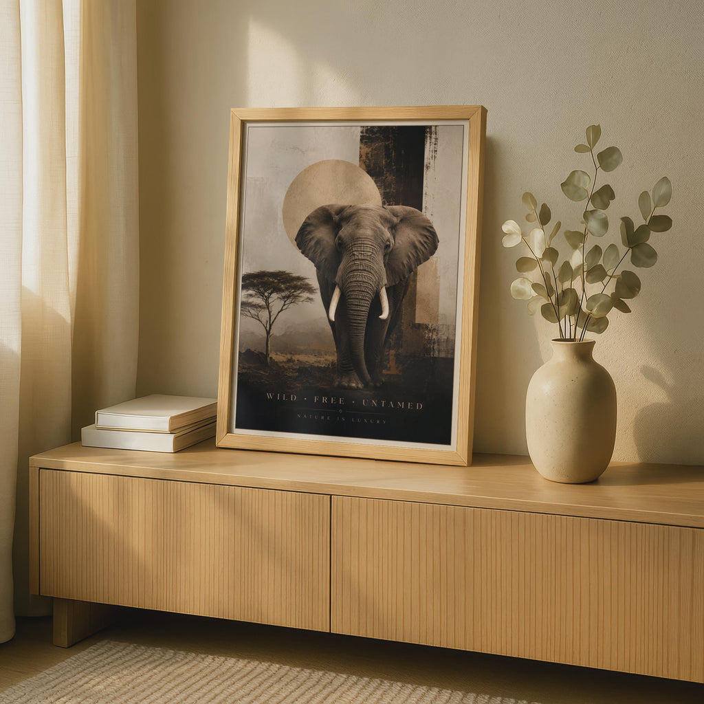 Elephant Safari Poster, Wild Free Untamed, African Wildlife Wall Art, Sepia Gold Nature Print