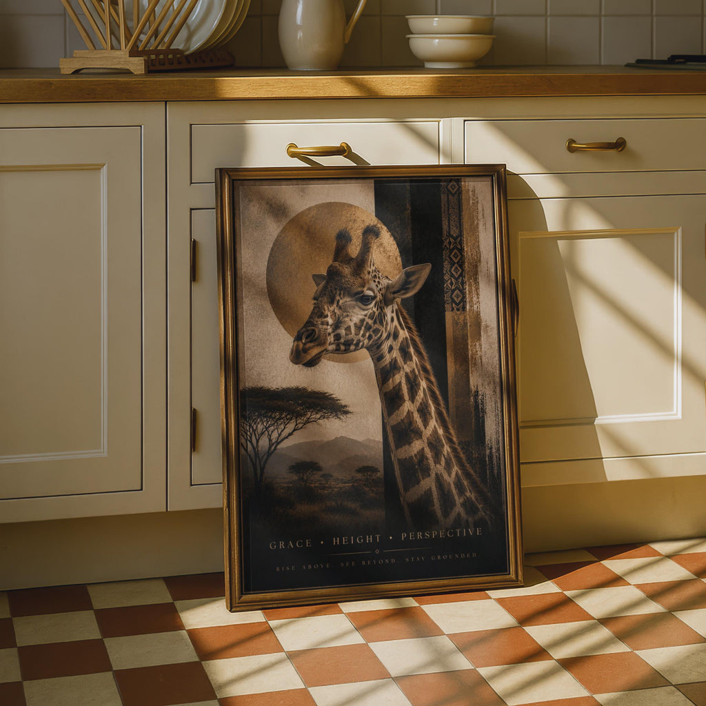 Giraffe Safari Poster, African Wildlife Wall Art, Gold Savanna, Motivational Animal Print