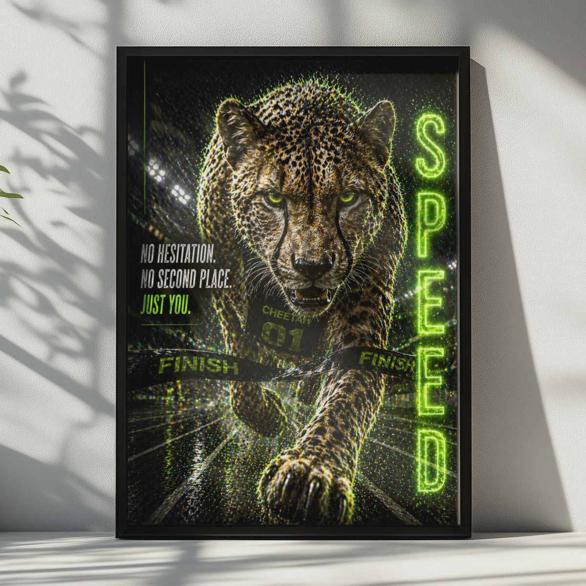 Cheetah Speed Motivational Poster, Neon Green Sports Wall Art, Athlete Gym Decor