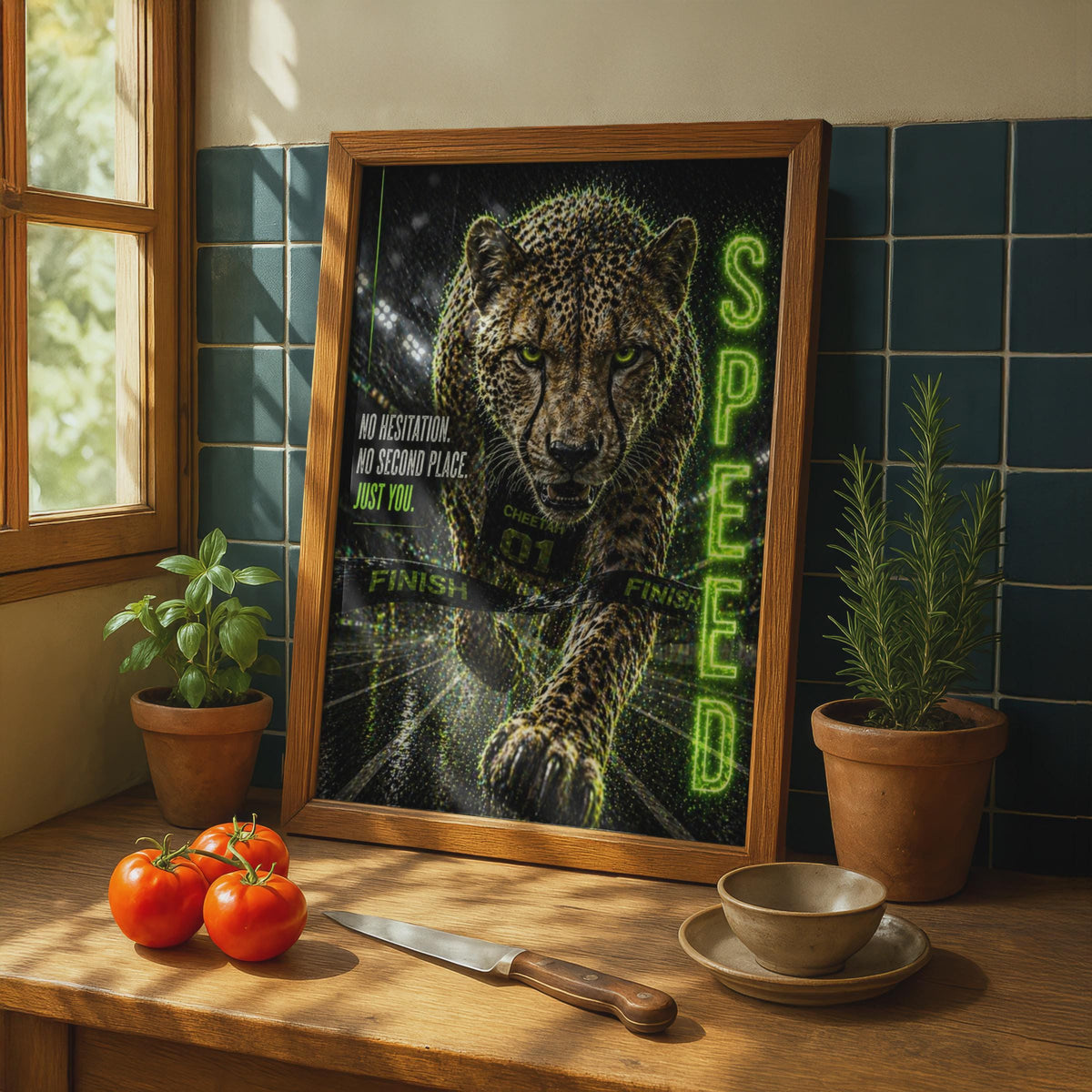 Cheetah Speed Motivational Poster, Neon Green Sports Wall Art, Athlete Gym Decor