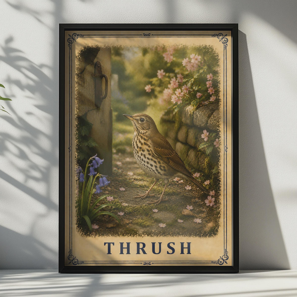 Vintage Song Thrush Poster, British Garden Wildlife Art, Cottage Core Nature Decor