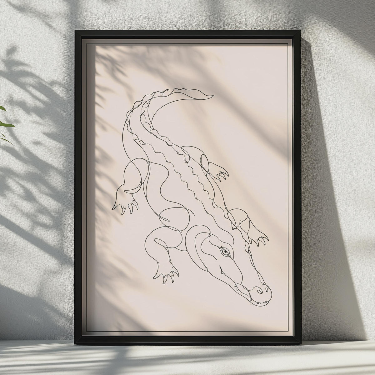 Crocodile Line Art Poster, Minimalist Animal Wall Art, Neutral Beige Reptile Print
