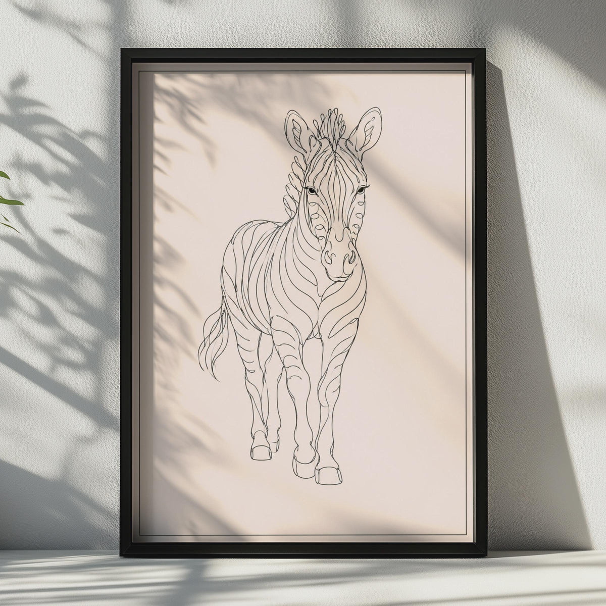 Zebra Line Art Poster, Minimalist Animal Wall Art, Blush Pink African Wildlife Print