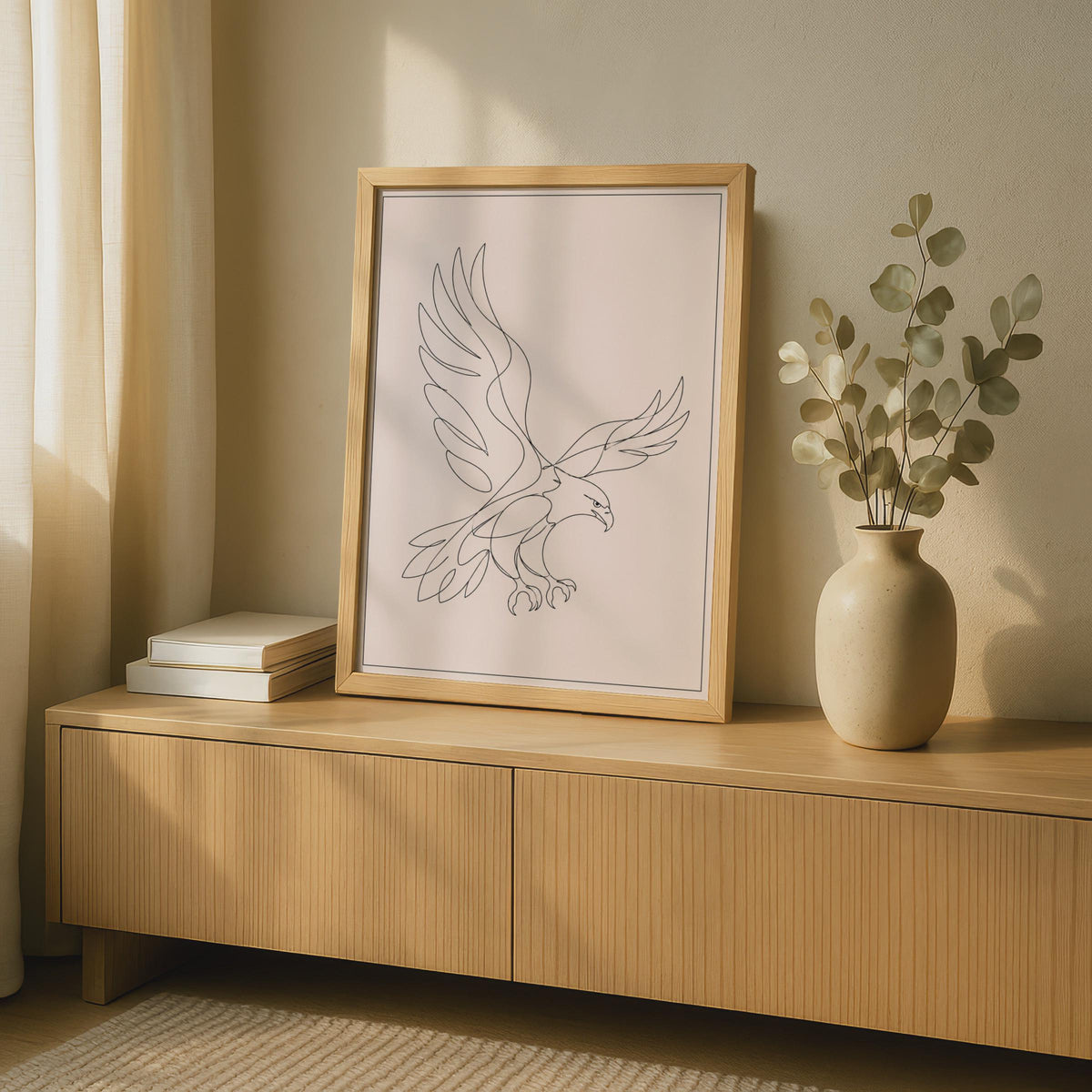 Eagle Line Art Print, Minimalist Bird Wall, Blush Pink Flying Eagle Poster