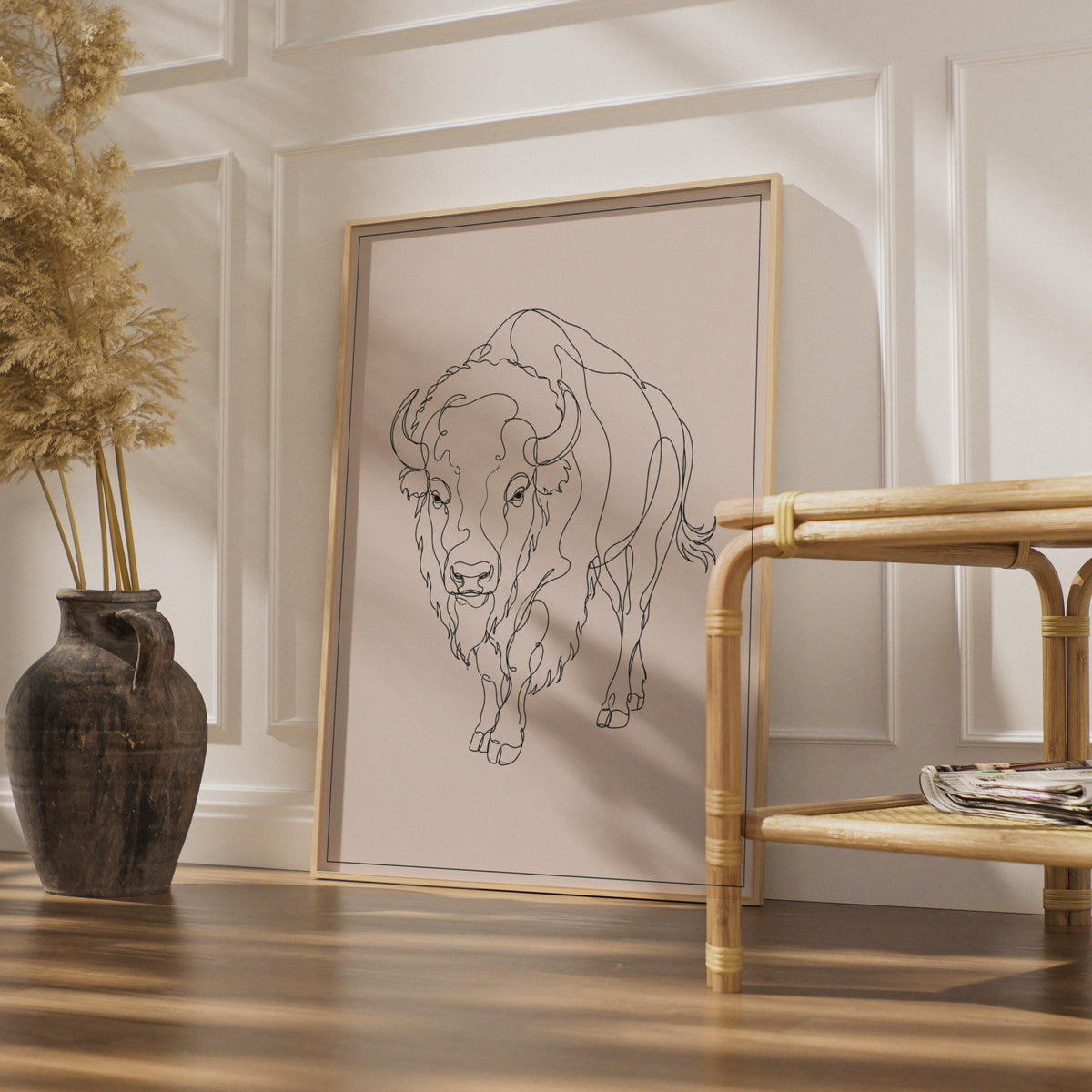 Bison Line Art Print, Minimalist Buffalo Wall, One Line Drawing, Boho Animal Poster