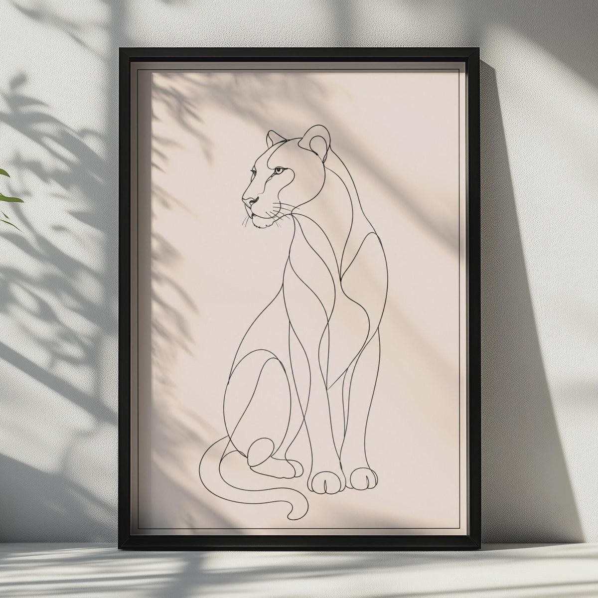 Lioness Line Art Poster, Minimalist Big Cat Wall Art, Blush Pink Animal Print