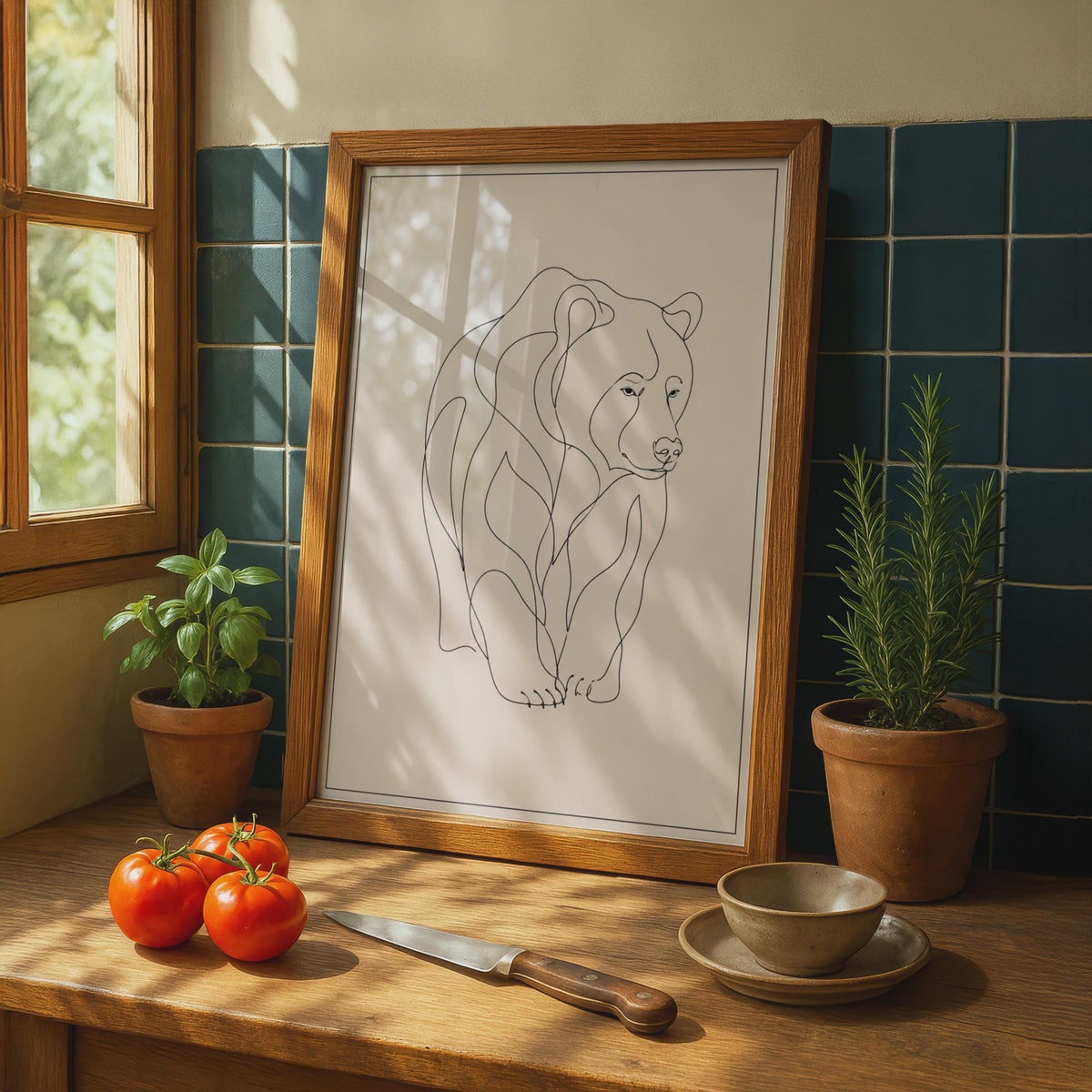 Bear Line Art Print, Minimalist Continuous Animal Wall Art, Boho Home Decor