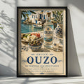 Greek Ouzo Poster, Greece Travel Wall Art, Mediterranean Kitchen Drinks Decor, Blue White