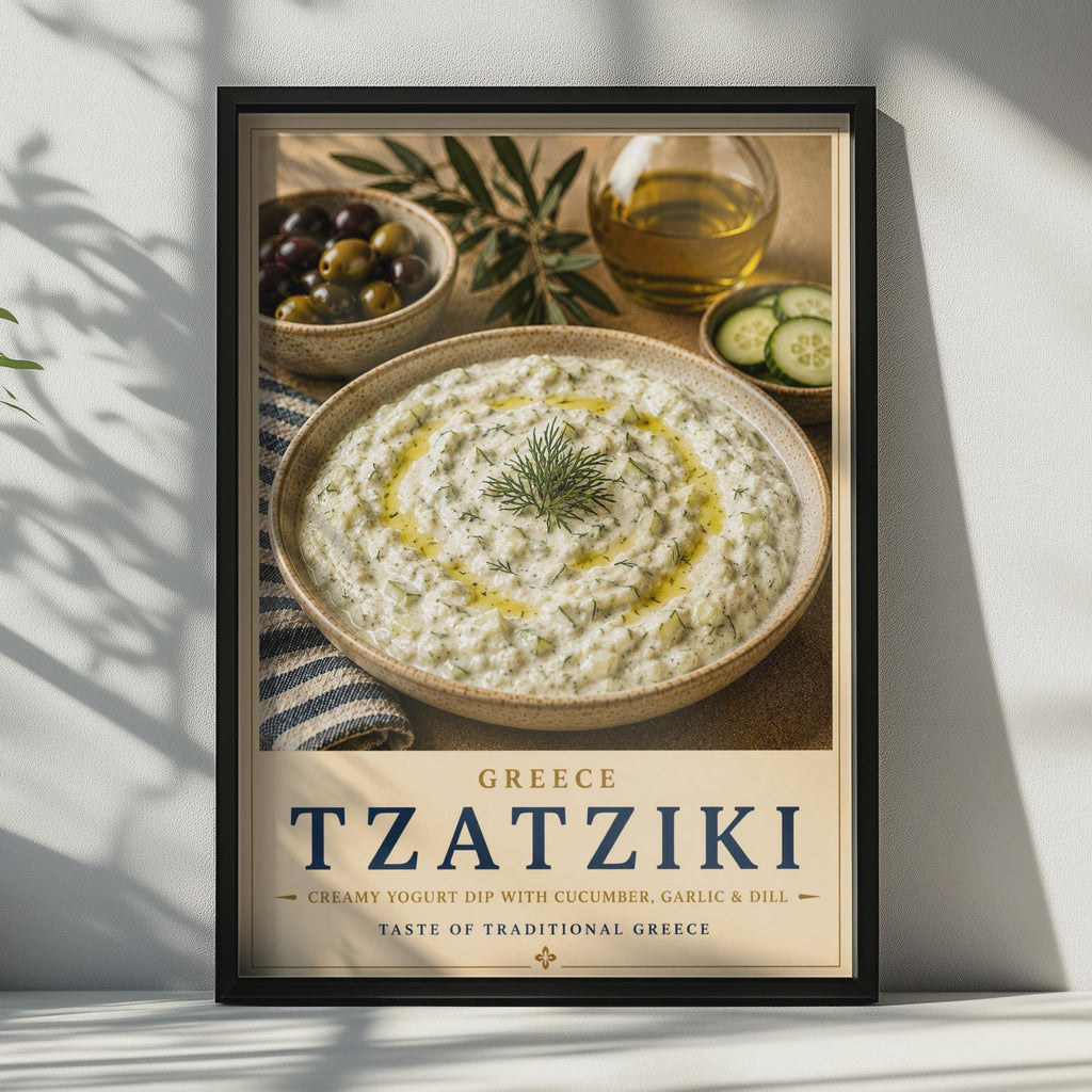 Tzatziki Greece Food Poster, Greek Kitchen Wall Art, Mediterranean Cuisine Print