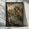 Steampunk Venice Grand Canal Poster, Gothic Gondolas, Victorian Fantasy Art (Print)