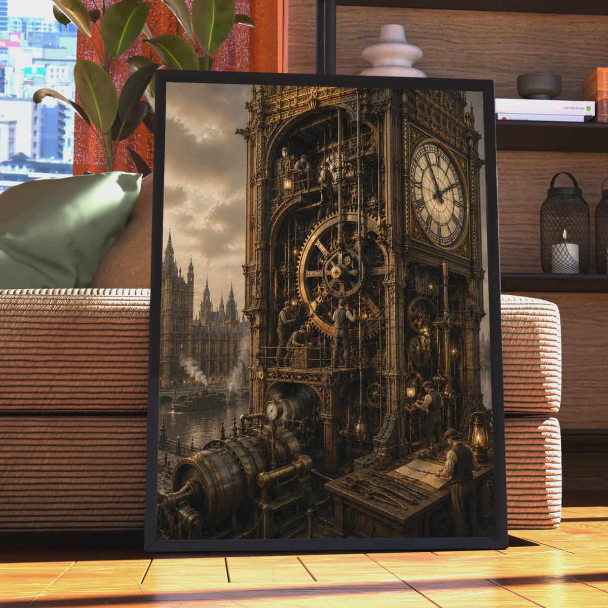 Steampunk Big Ben Clock Tower Poster, Victorian London Gears, Gothic Industrial Art (Print)