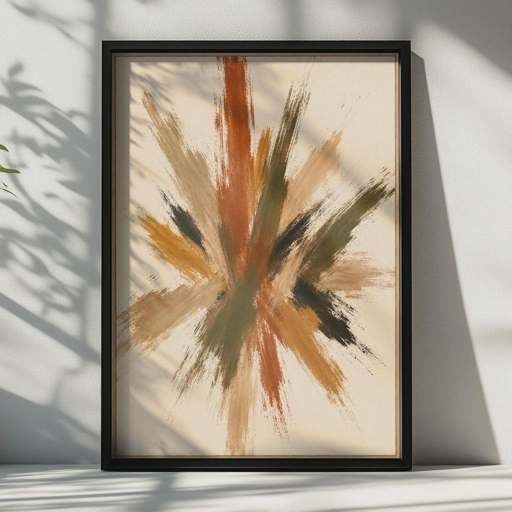 Abstract Brushstroke Poster, Terracotta Olive Burst Wall Art, Earthy Tones Modern Decor