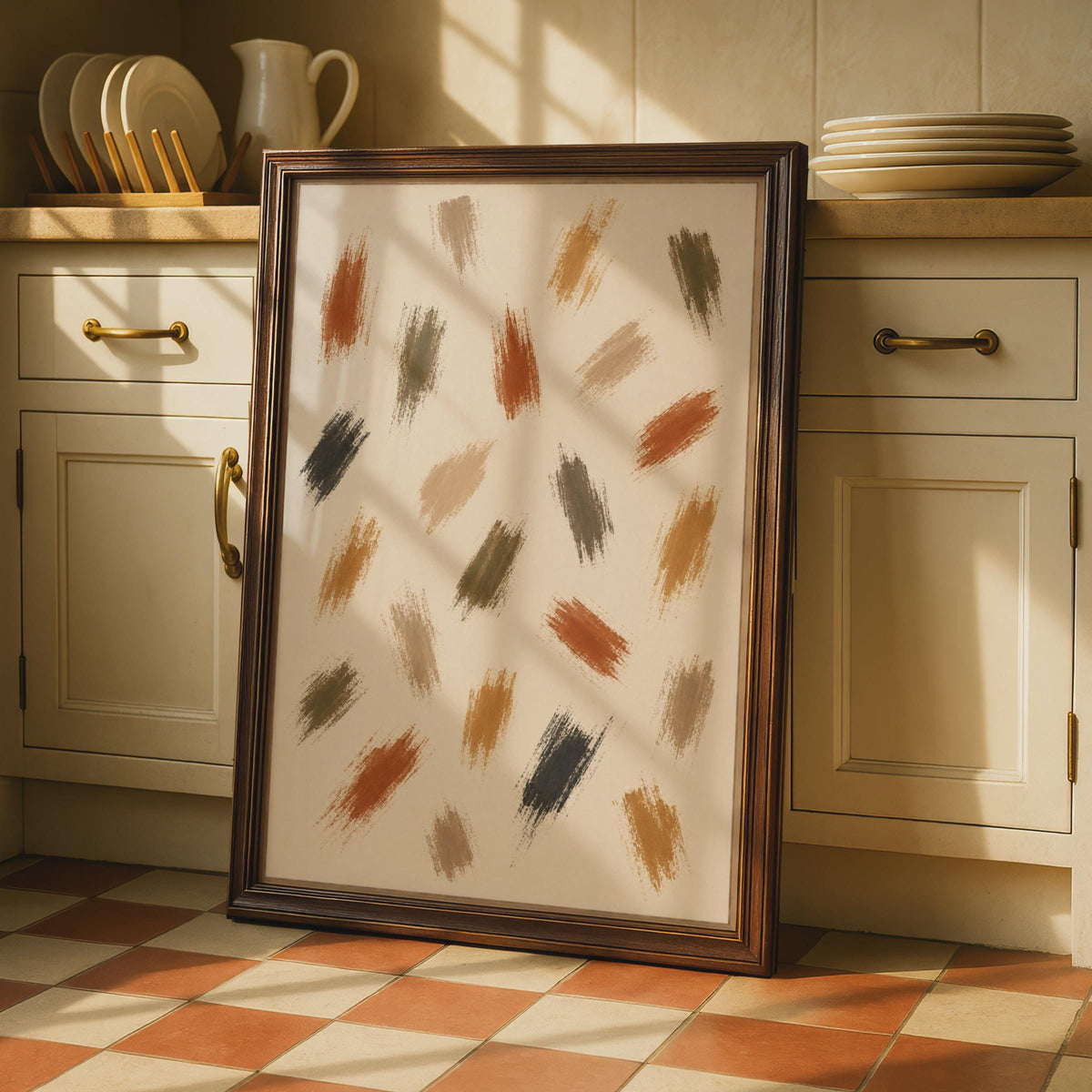 Abstract Brushstroke Poster, Earthy Tones Wall Art, Terracotta Ochre Olive Bedroom, Boho Living Decor, Warm Neutral Print