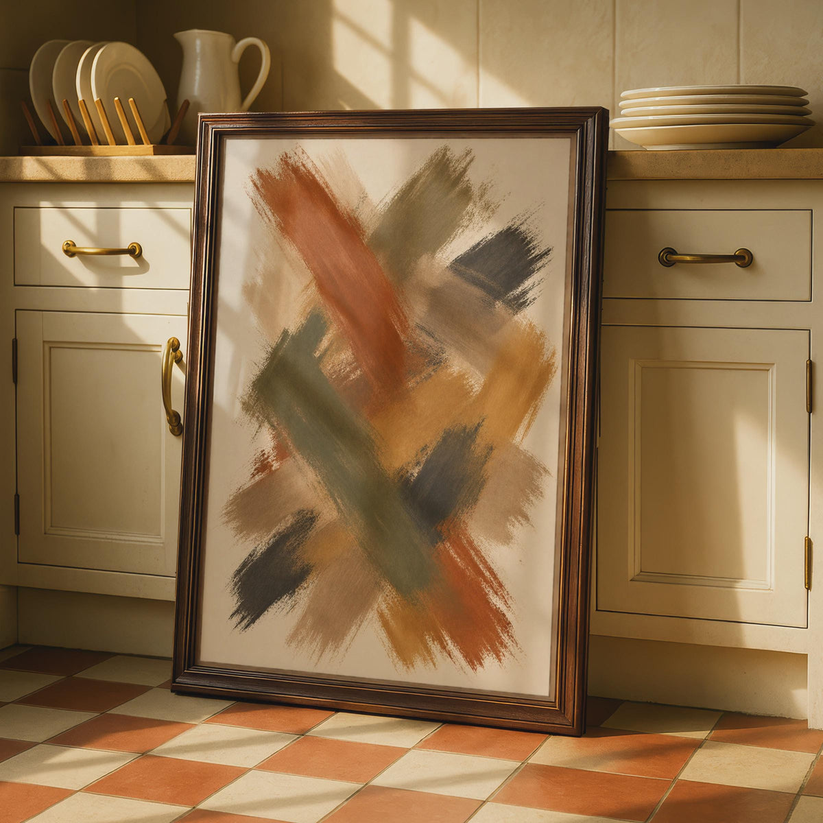 Abstract Brushstroke Poster, Earthy Tones, Warm Neutral Living Room Decor (Printed to Order)