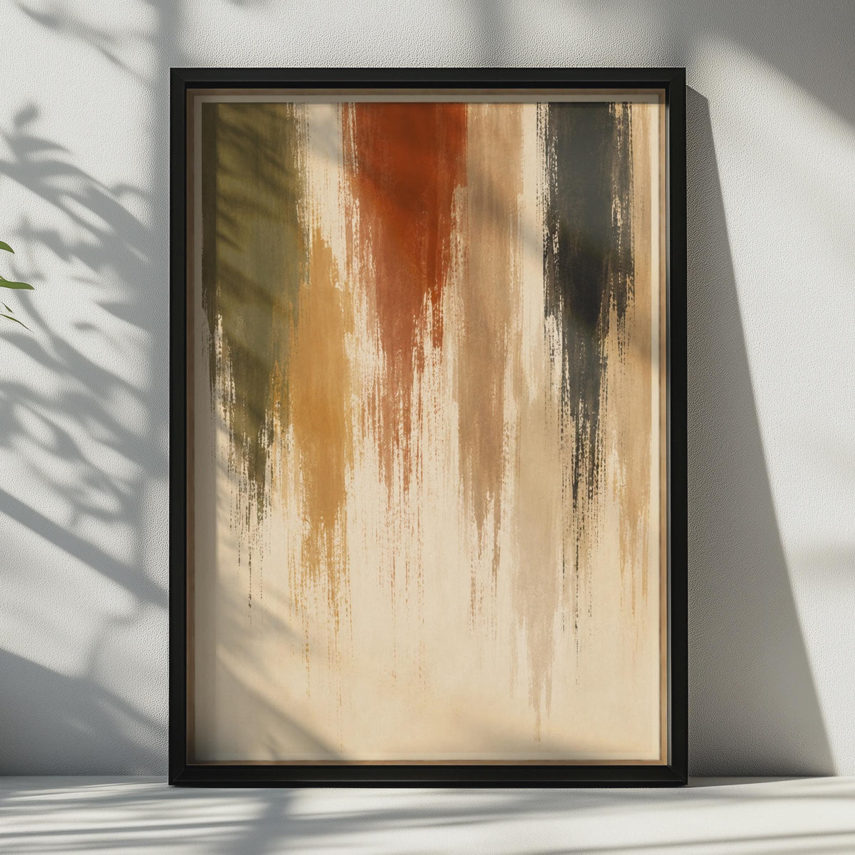 Abstract Expressionist Poster, Terracotta Olive Black Brushstrokes, Earthy Tones Wall Art