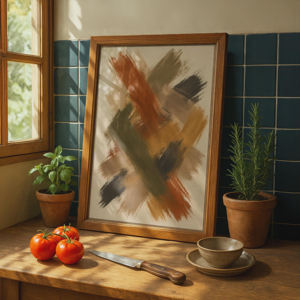 Abstract Brushstroke Poster, Earthy Tones, Warm Neutral Living Room Decor (Printed to Order)