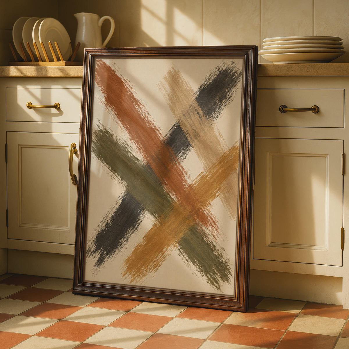 Abstract Brushstroke Poster, Earthy Tone Wall Art, Terracotta Olive Mustard Bedroom Decor, Modern Living Room, Bold Neutral A