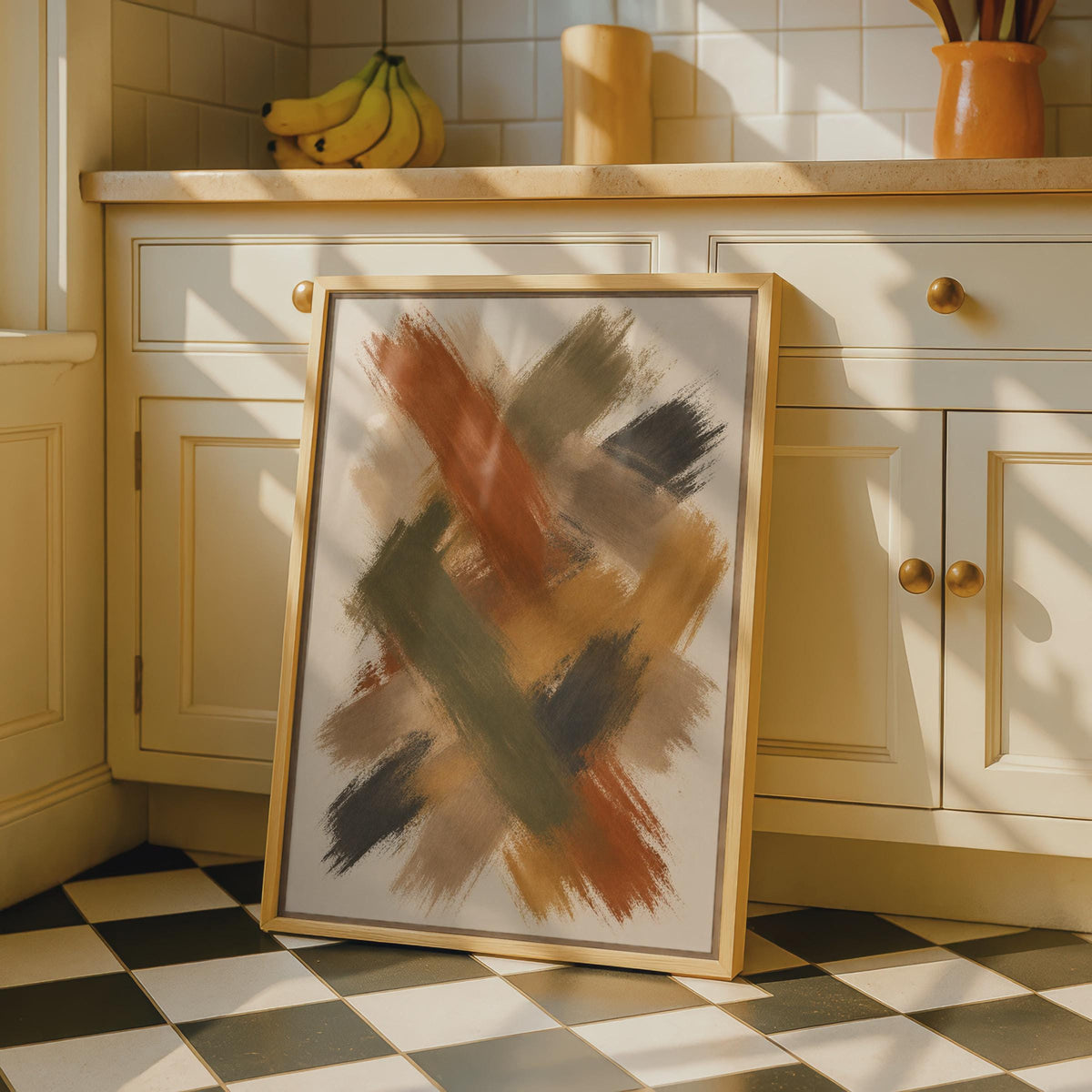 Abstract Brushstroke Poster, Earthy Tones, Warm Neutral Living Room Decor (Printed to Order)
