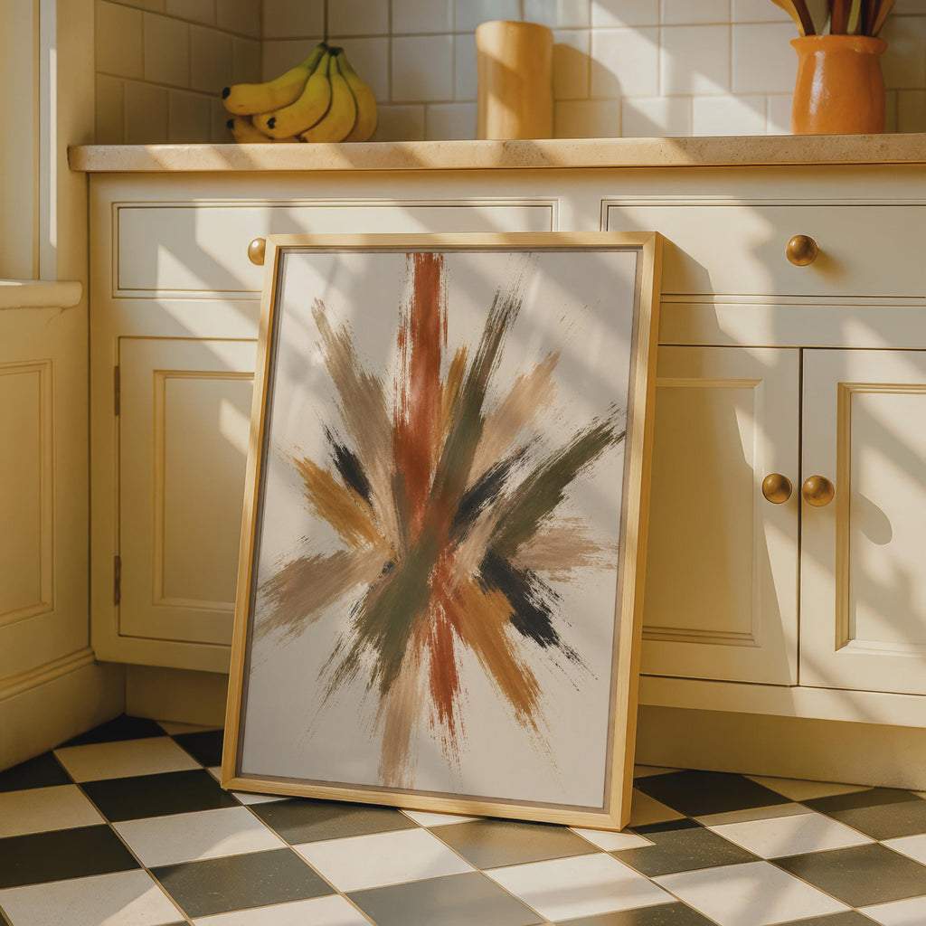 Abstract Brushstroke Poster, Terracotta Olive Burst Wall Art, Earthy Tones Modern Decor