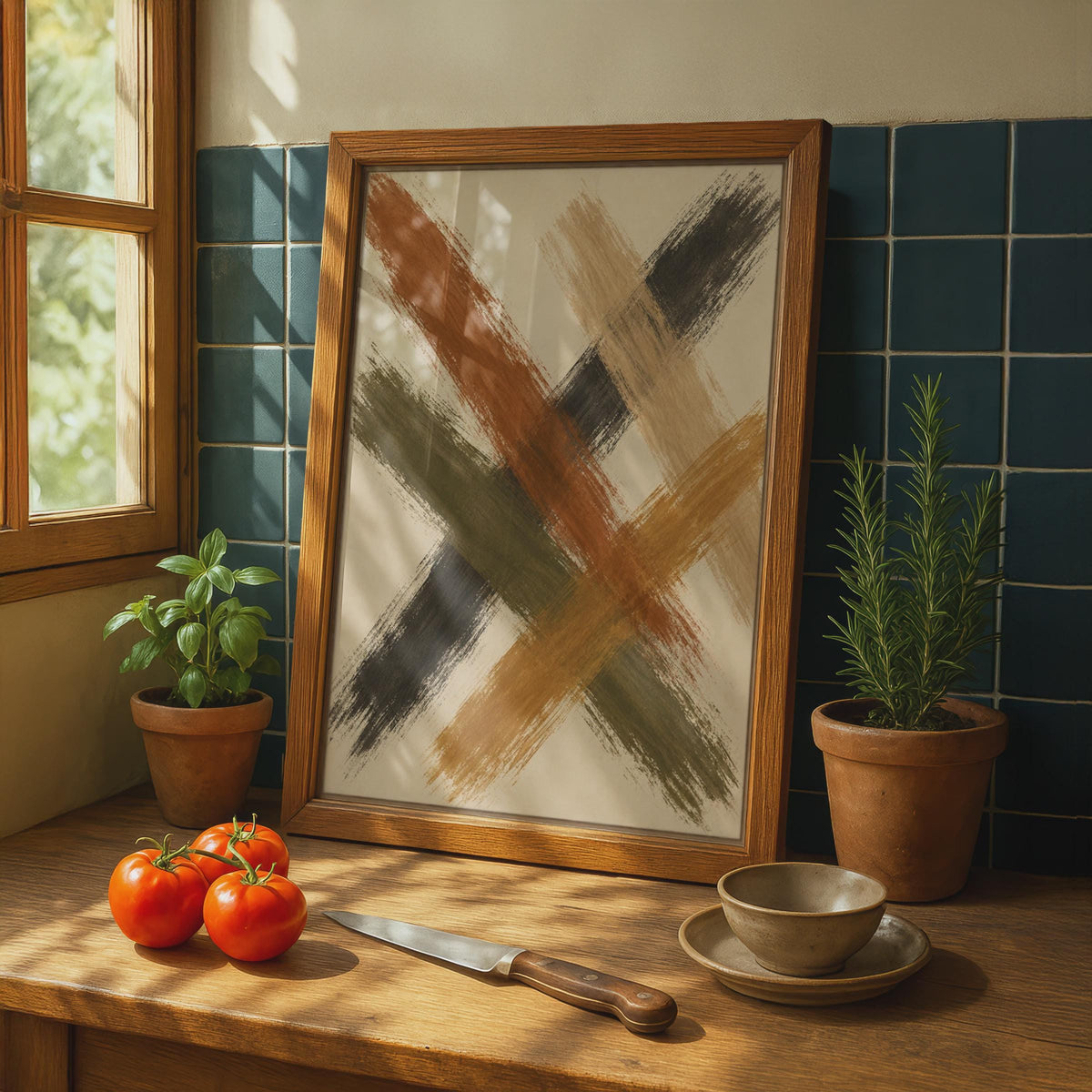Abstract Brushstroke Poster, Earthy Tone Wall Art, Terracotta Olive Mustard Bedroom Decor, Modern Living Room, Bold Neutral A