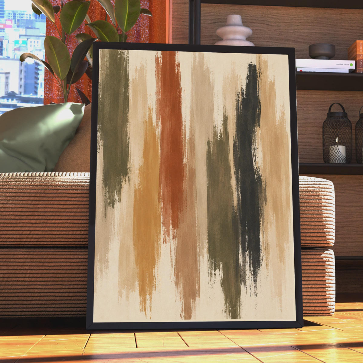 Abstract Brushstroke Poster, Earthy Tone Painting Print, Boho Living Room Decor, Warm Neutral Home Art