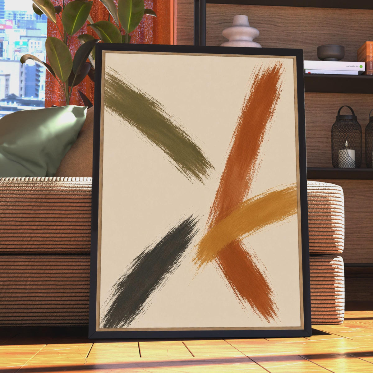 Abstract Brushstroke Poster, Terracotta Olive Mustard Wall Art, Modern Minimalist Print, Boho Living Room Decor