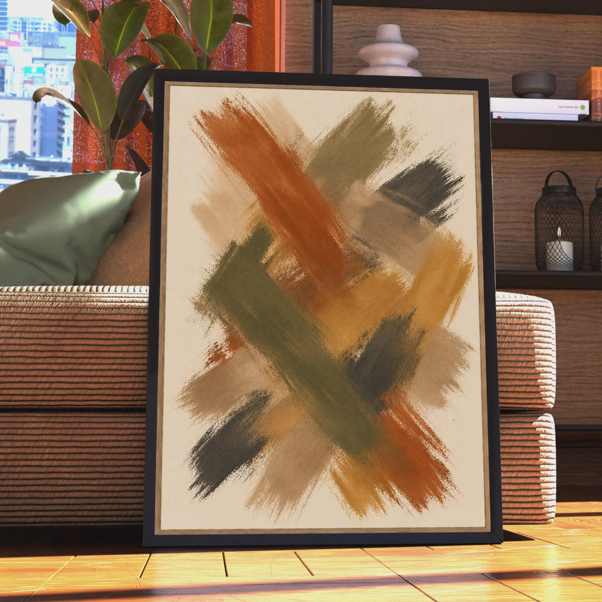 Abstract Brushstroke Poster, Earthy Tones, Warm Neutral Living Room Decor (Printed to Order)