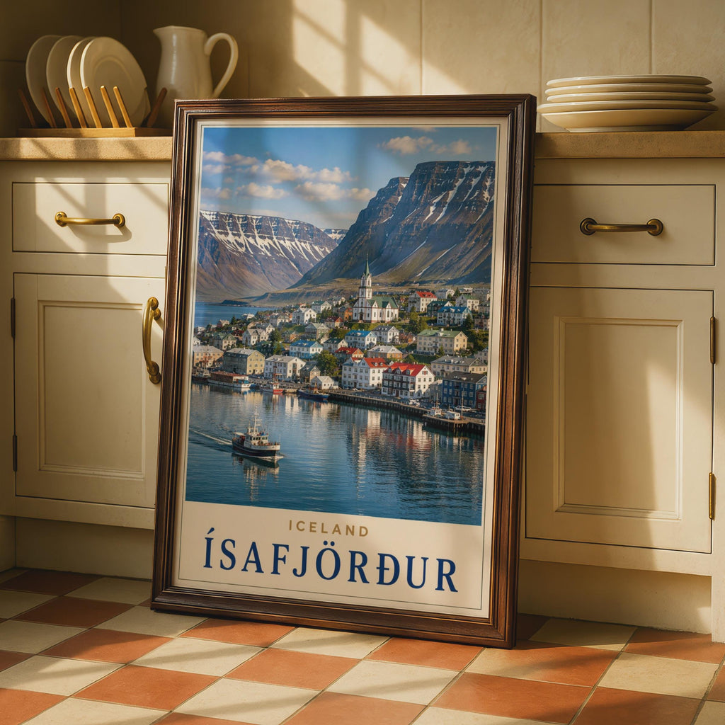 Isafjorður Iceland Travel Poster, Westfjords Harbour, Nordic Coastal Decor (Print)