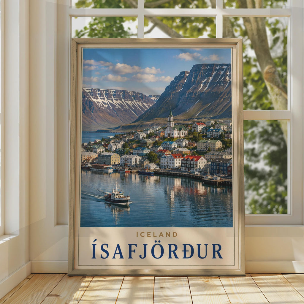 Isafjorður Iceland Travel Poster, Westfjords Harbour, Nordic Coastal Decor (Print)
