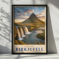 Kirkjufell Iceland Travel Poster, Mountain Waterfall Landscape Print (Nordic Nature Photography)