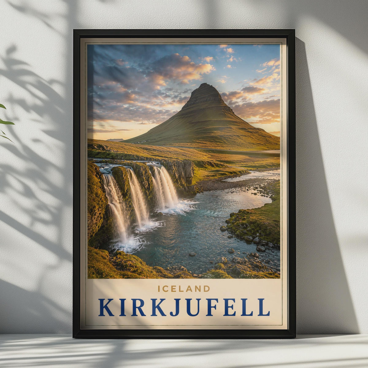 Kirkjufell Iceland Travel Poster, Mountain Waterfall Landscape Print (Nordic Nature Photography)