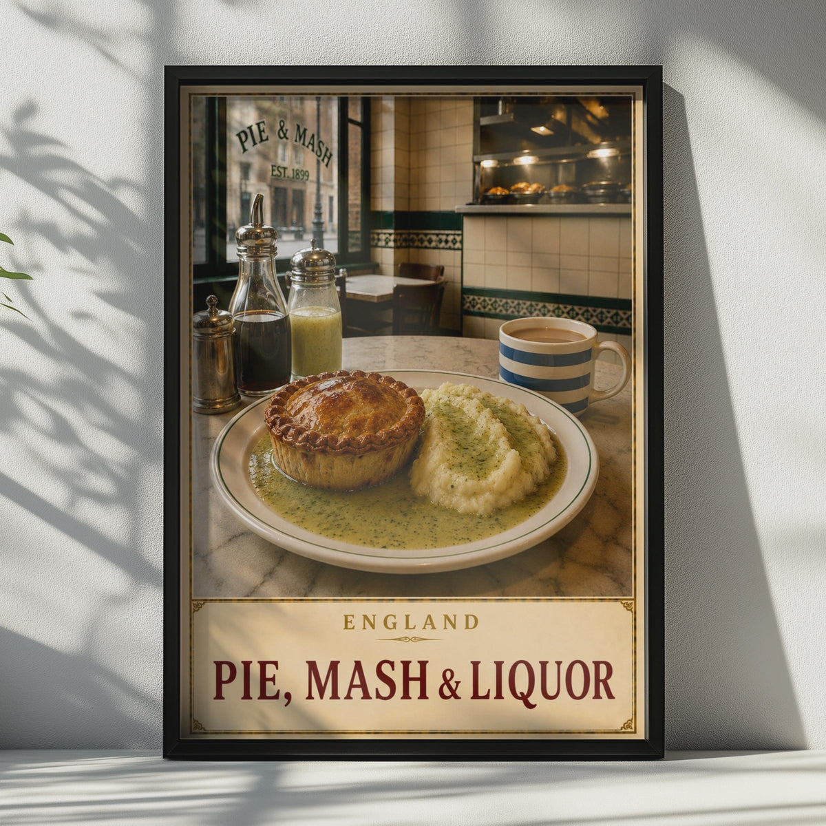 Vintage London Pie Shop Poster, Traditional English Food Art, Cockney Culture Gift
