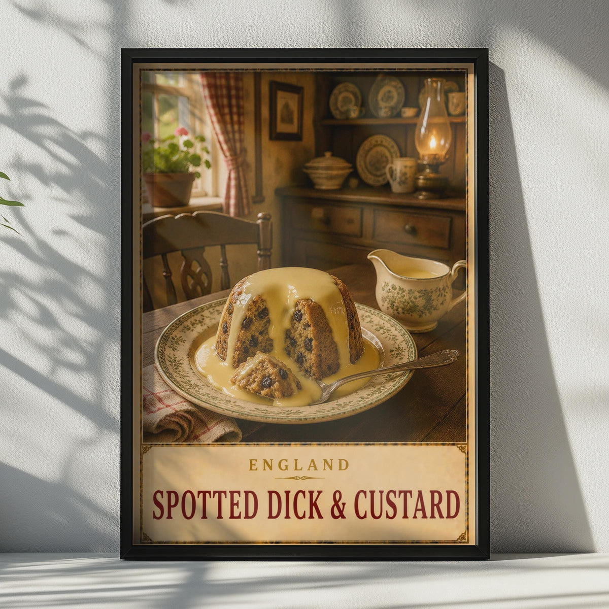 Spotted Dick & Custard Poster, Vintage English Pudding Wall Art (Print)