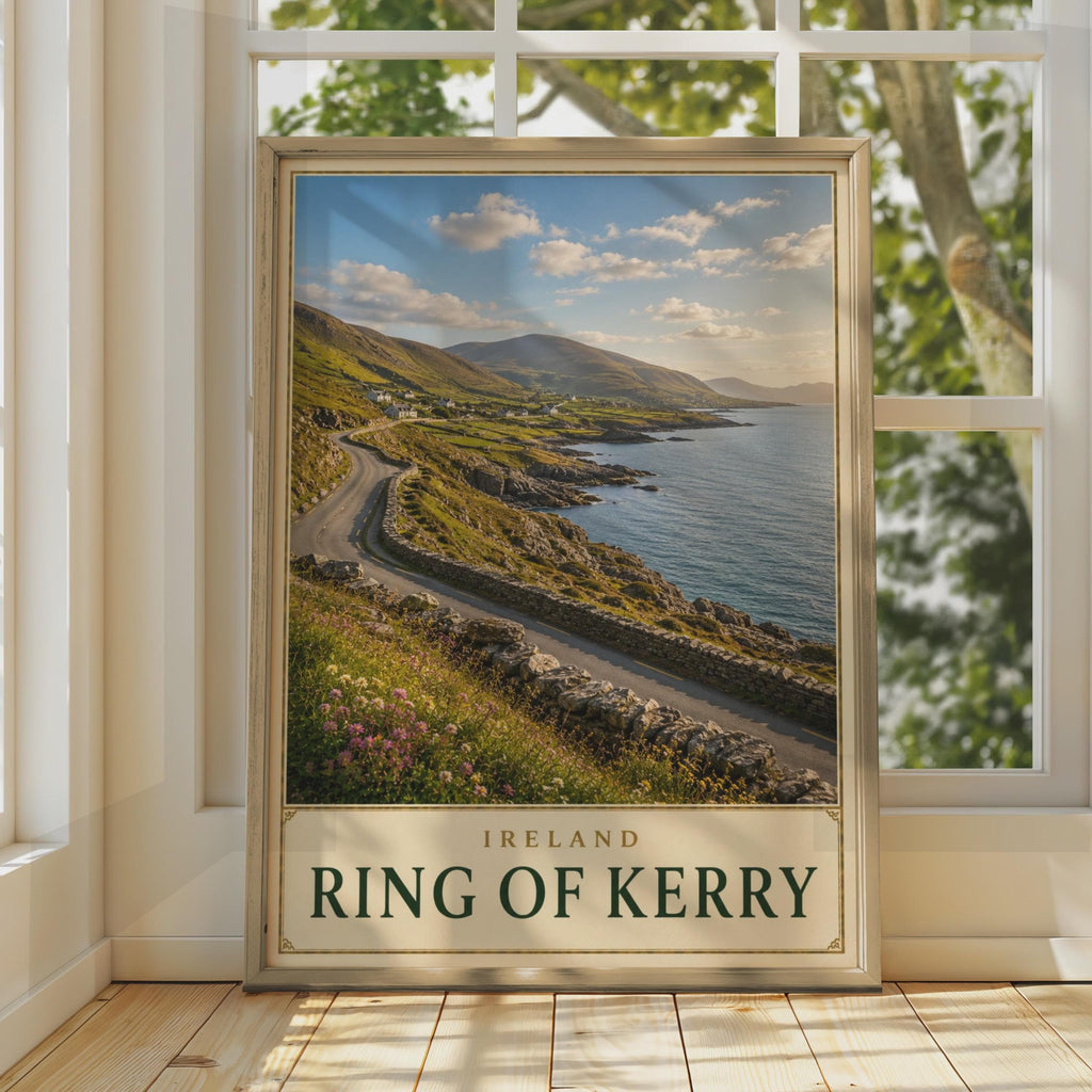 Ring of Kerry Ireland Travel Poster, Coastal Road Scenic Wall Art (Print)